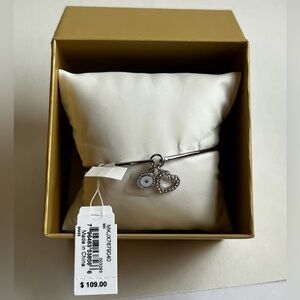 Michael Kors Silver Brass Bangle Bracelet with Heart Charm